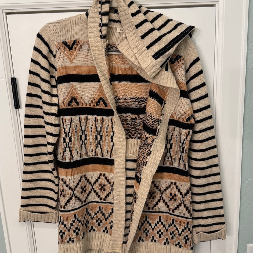 Hem & Thread Cream and Black Knit Cardigan